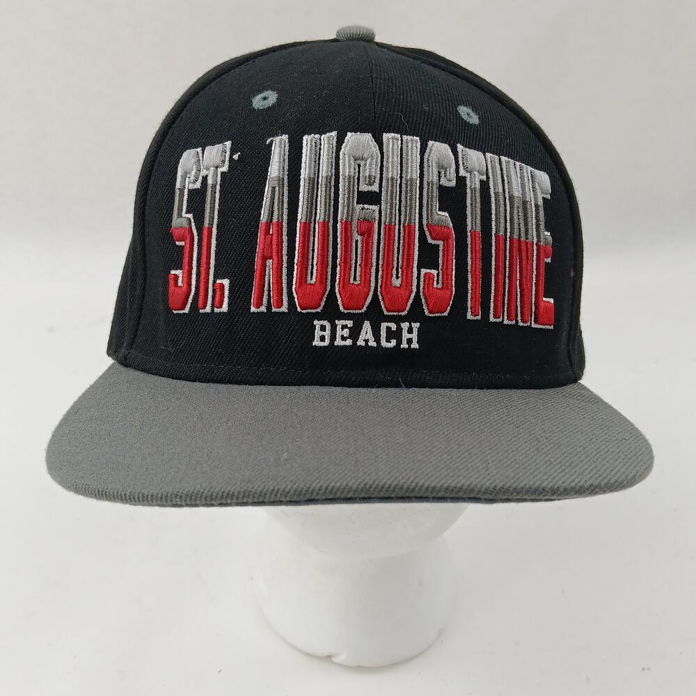 St Augustine Beach Essencial Hat Cap Snap Back One Size Black Flat Bill Mens